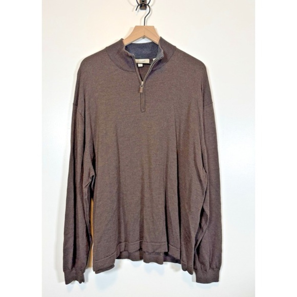 Pronto Uomo Men's 3X Brown 100% Merino Extra Fine Wool Quarter‎ Zip Pullover